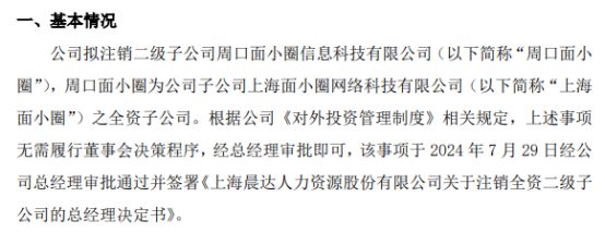 开云体育 Kaiyun.com 官网入口晨达股份拟注销全资二级子公司周口面小圈信息科技有限公司(图1)